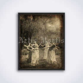 Printable Ritual circle dance photo, Summer Solstice, dancing moon girls - vintage print poster