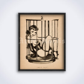 Printable Pretty Polly - girl in a cage, John Willie fetish illustration - vintage print poster