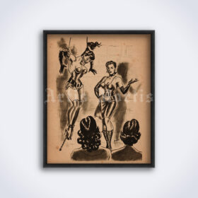 Printable Girl Punishment presentation - fetish art by Ruiz - vintage print poster