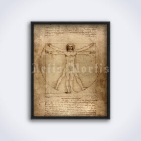 Printable Vitruvian Man drawing manuscript by Leonardo Da Vinci - vintage print poster
