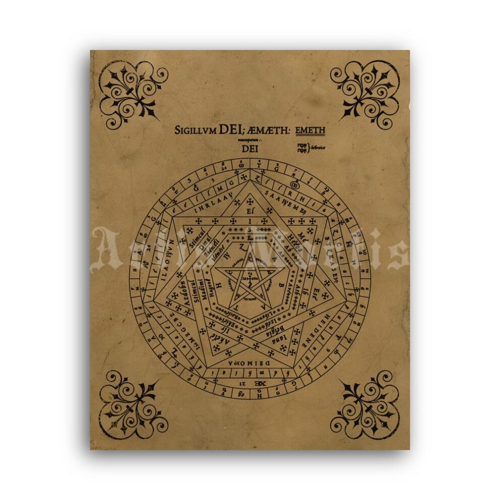 Printable Sigillum Dei Aemeth, Sigil of Ameth occult symbol Seal of God - vintage print poster
