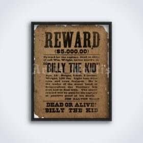 Printable Billy the Kid Reward - Old West outlaw wanted poster - vintage print poster