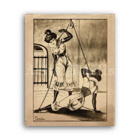 Printable Two tortured girls in ropes, bondage art by Carlo - vintage print poster