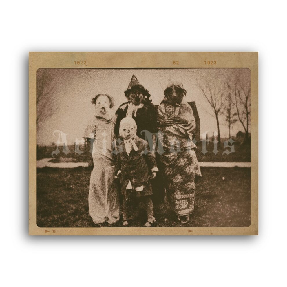 Printable Creepy Family in weird costumes - antique Halloween photo - vintage print poster