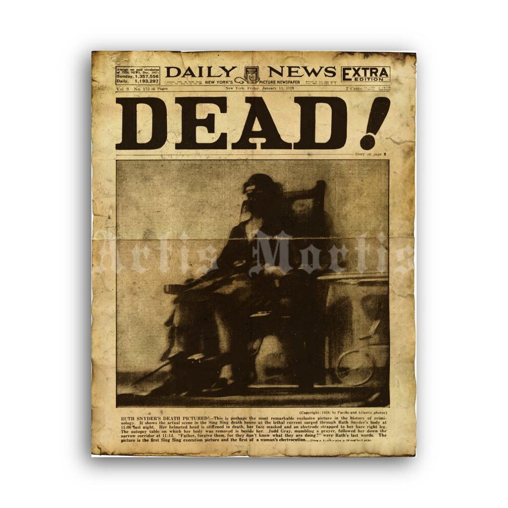 Printable DEAD! First Electric Chair Execution historical newspaper - vintage print poster