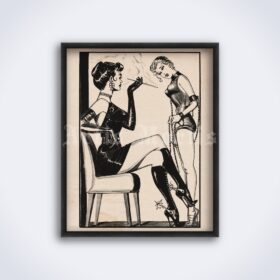 Printable Smoking mistress and submissive girl art by Gene Bilbrew Eneg - vintage print poster
