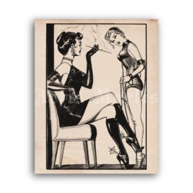 Printable Smoking mistress and submissive girl art by Gene Bilbrew Eneg - vintage print poster