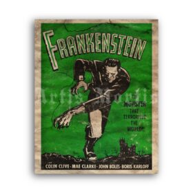 Printable Frankenstein with Boris Karloff - vintage horror movie poster - vintage print poster