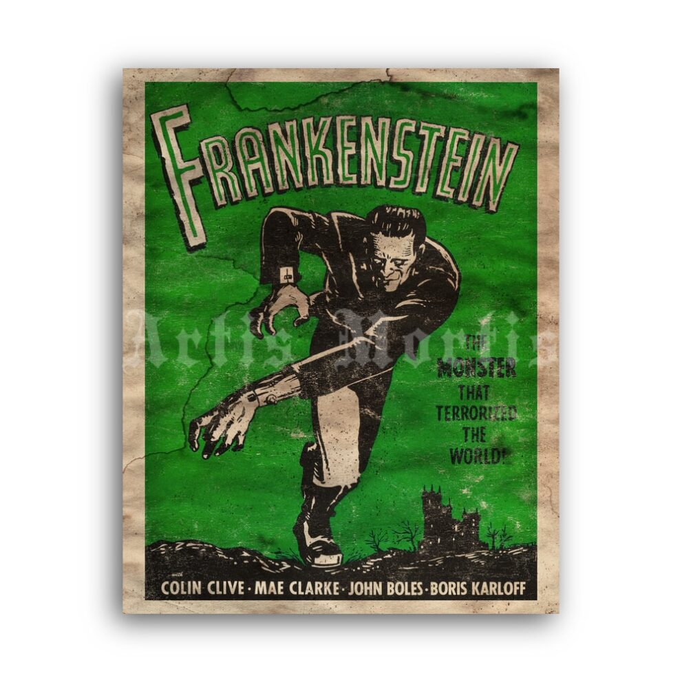 Printable Frankenstein with Boris Karloff - vintage horror movie poster - vintage print poster