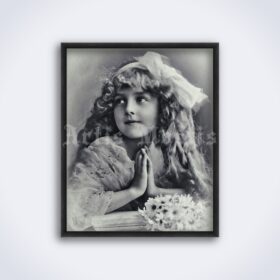 Printable Little girl praying photo, Grete Reinwald, Edwardian child portrait - vintage print poster