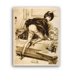 Printable Enema illustration - French risque, boudoir art by Herric - vintage print poster