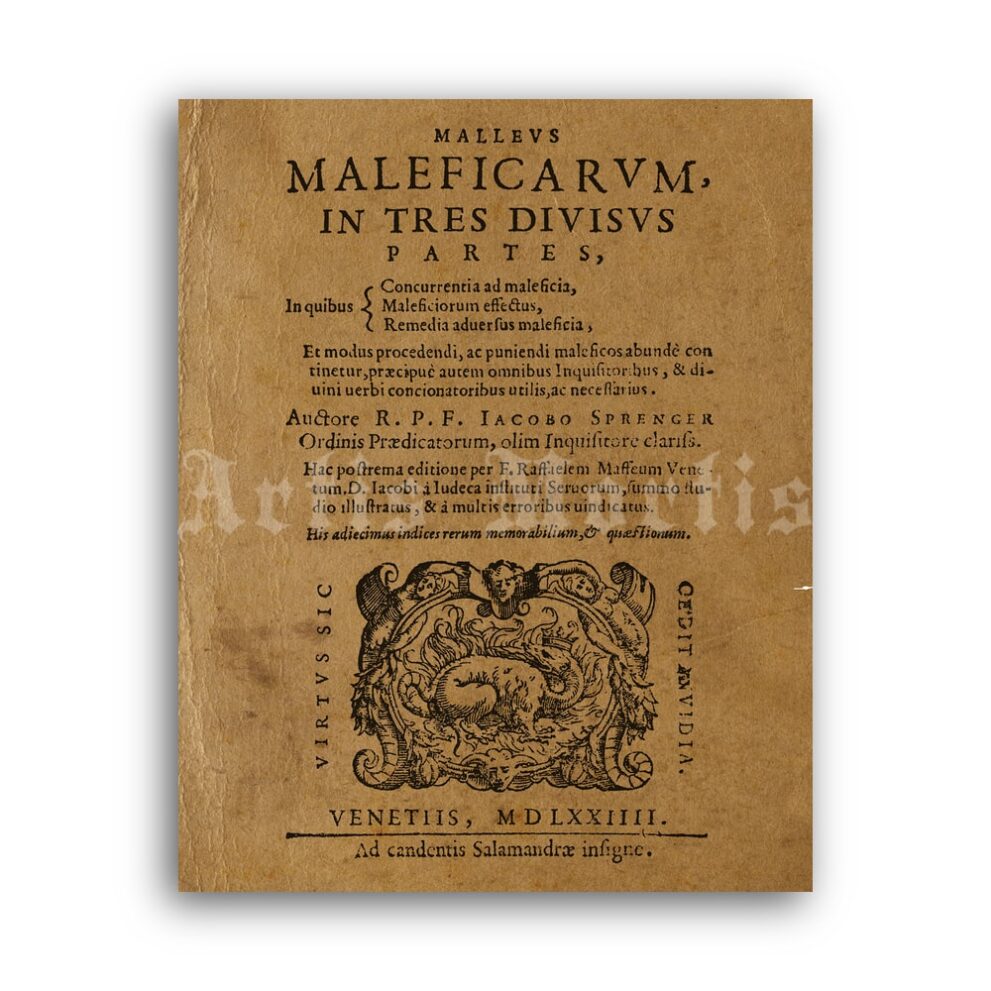 Printable Hammer of Witches, Malleus Maleficarum, Hexenhammer 1574 - vintage print poster