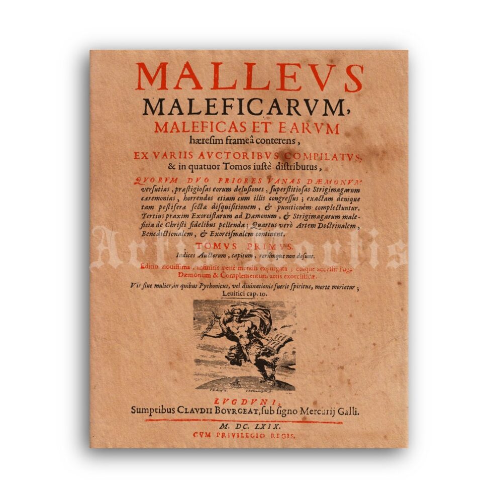 Printable Hammer of Witches, Malleus Maleficarum, Hexenhammer 1669 - vintage print poster