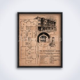 Printable H. H. Holmes - first serial killer Murder Castle 1895 plan poster - vintage print poster