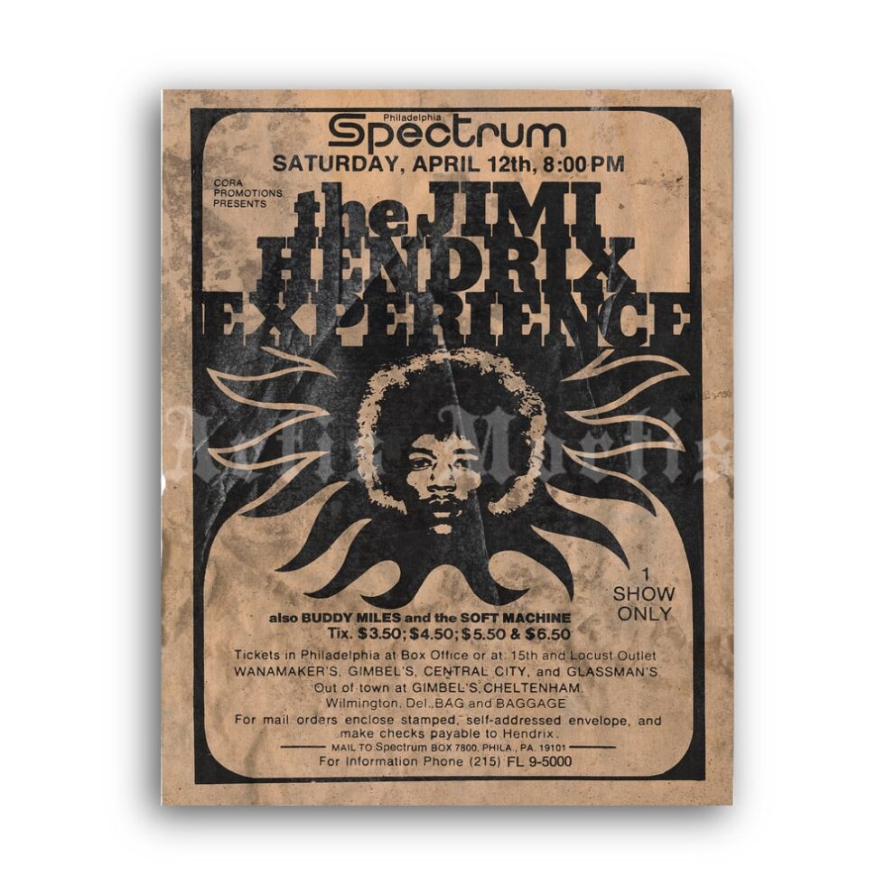 Printable Jimi Hendrix and Experience 1960s concert flyer, poster - vintage print poster