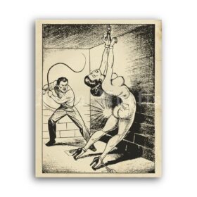 Printable Spanking, flagellation, bondage illustration by Joe Shuster - vintage print poster