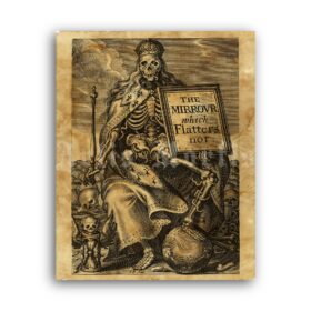 Printable The Mirrour Which Flatters Not - Skeleton King medieval art - vintage print poster