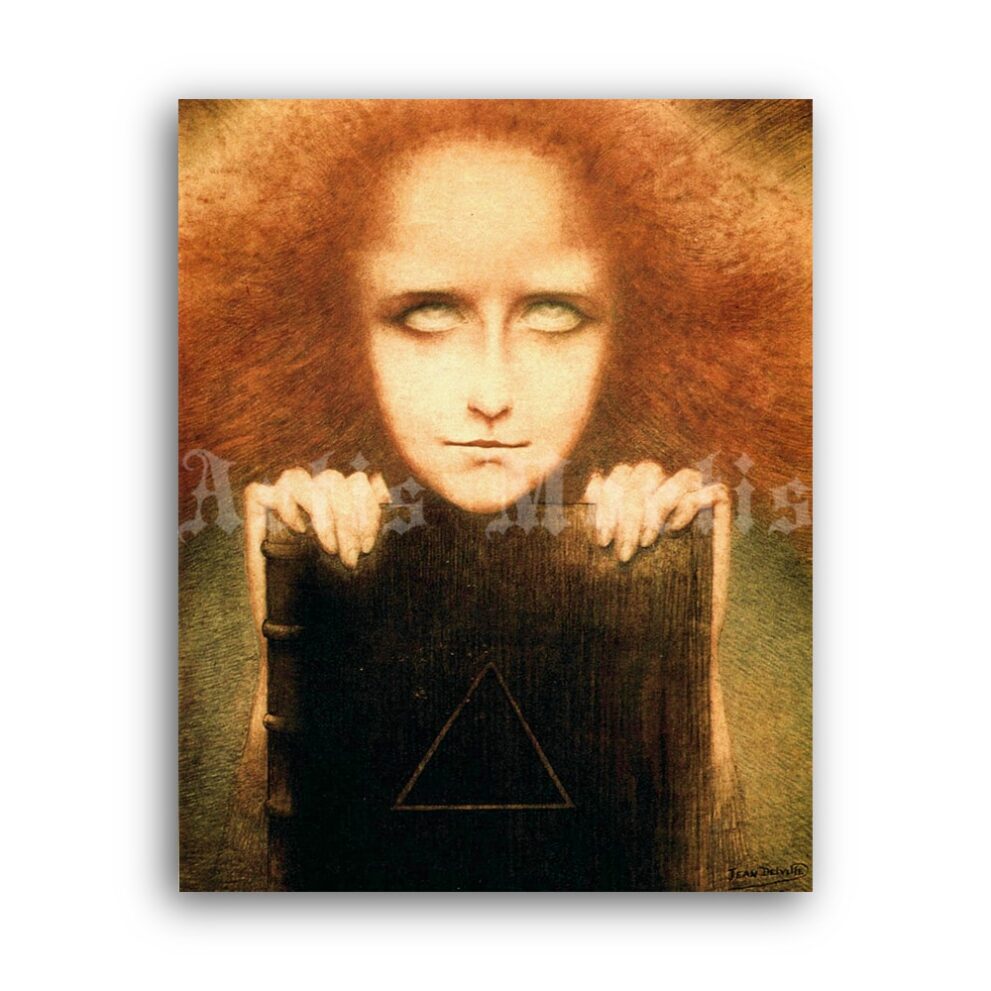 Printable Mysteriosa - Portrait of Madame Stuart Merrill art by Jean Delville - vintage print poster