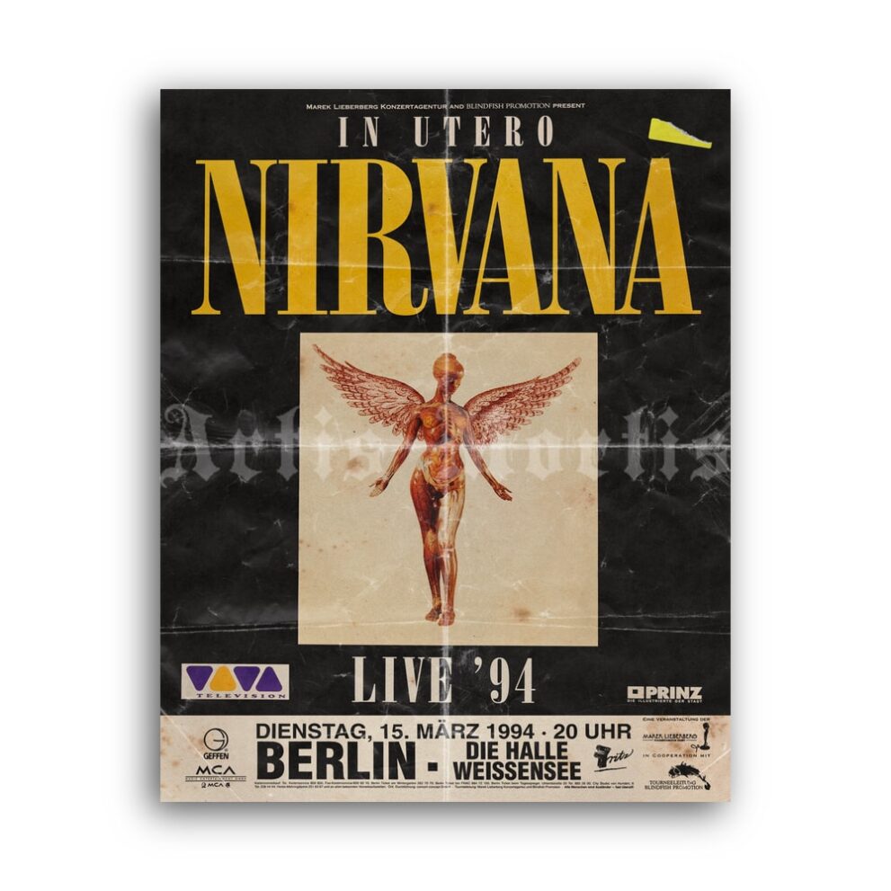 Printable Nirvana - In Utero 1994 tour German poster, canceled concert - vintage print poster