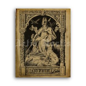Printable Odin illustration - Wotan, Valhalla, Norse viking pagan god - vintage print poster