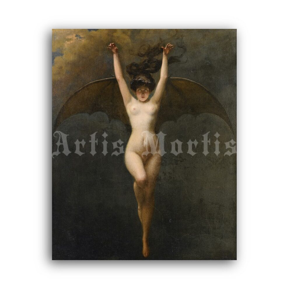 Printable Bat Woman, nude vampire lady painting A.J. Penot - vintage print poster
