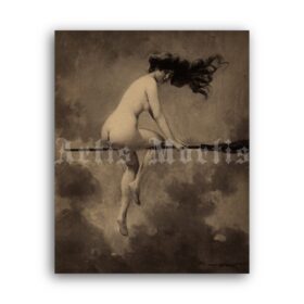 Printable Departure for the Sabbath naked witch painting by A.J. Penot - vintage print poster