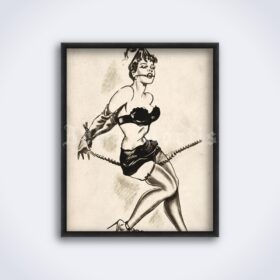 Printable Submissive girl in bondage with gag ball - art by Ruiz - vintage print poster