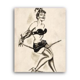 Printable Submissive girl in bondage with gag ball - art by Ruiz - vintage print poster