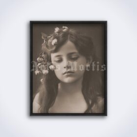 Printable Victorian sad dreamy teen girl photo portrait - vintage print poster