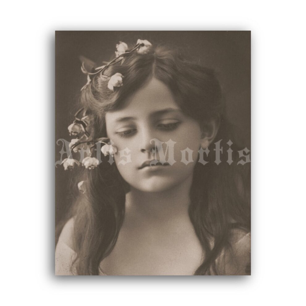 Printable Victorian sad dreamy teen girl photo portrait - vintage print poster