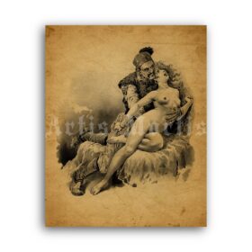 Printable Soldier and girl, rape illustration by Gottfried Sieben - vintage print poster