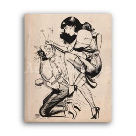 Printable Femdom, Bettie Page dominatrix - art by Eric Stanton - vintage print poster
