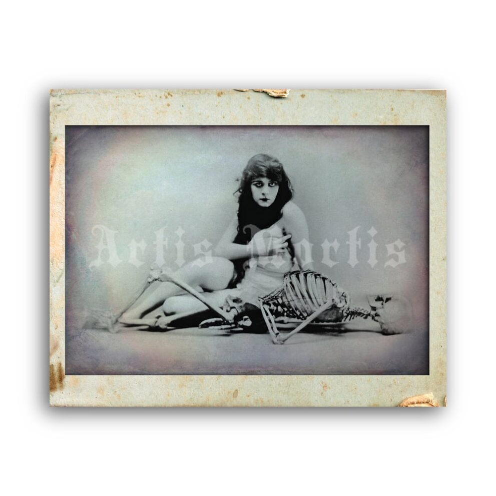 Printable The Vamp girl with Skeleton photo - actress Theda Bara - vintage print poster