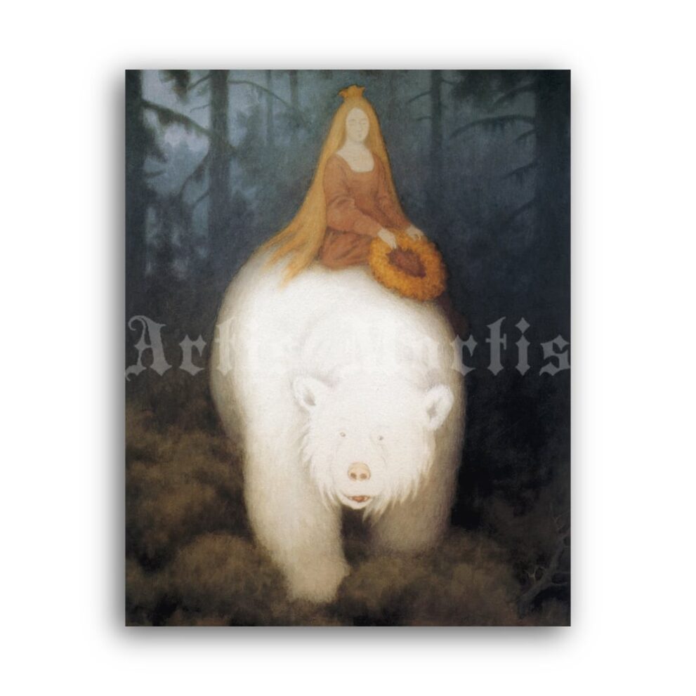 Printable Princess on the White Bear illustration - art by Theodor Kittelsen - vintage print poster