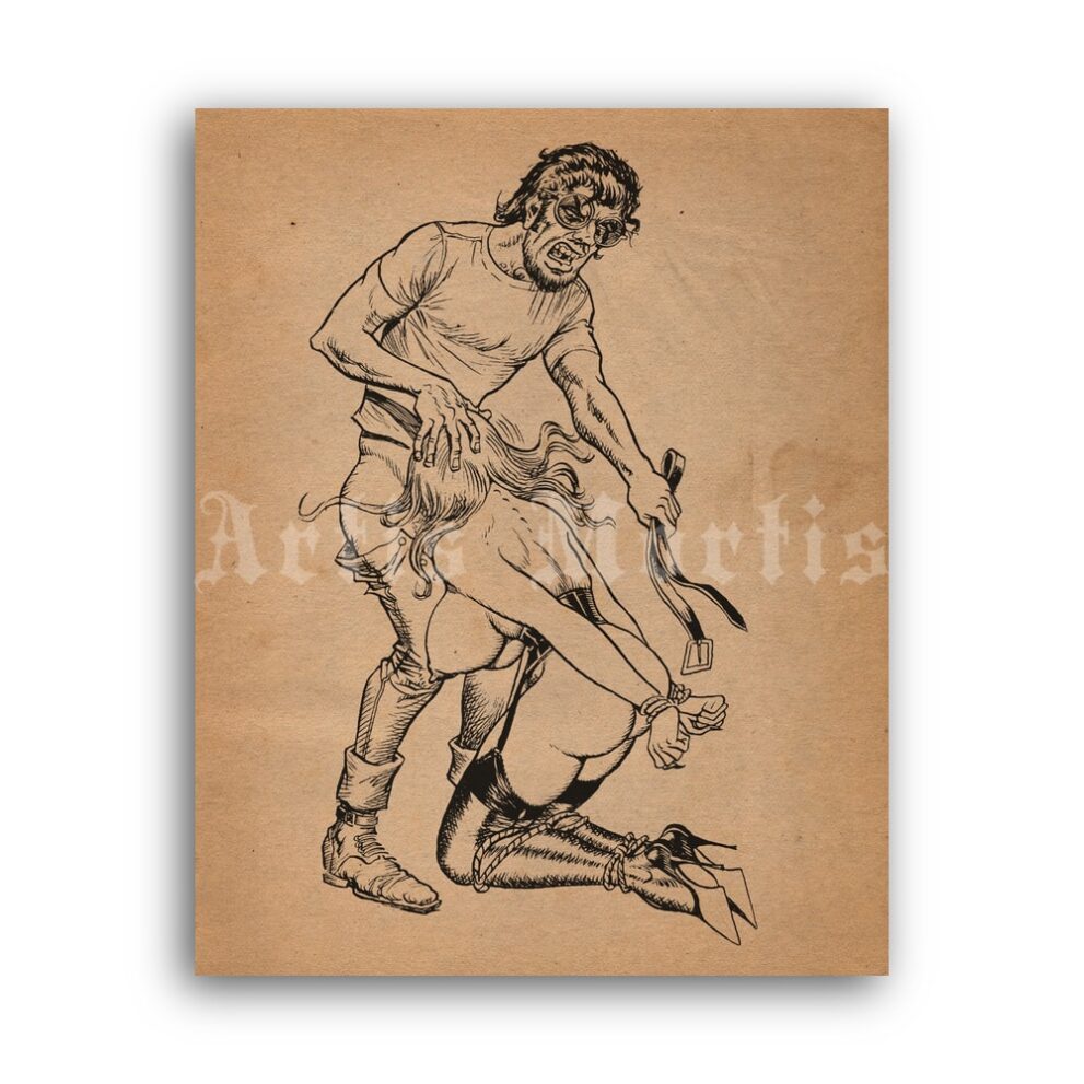 Printable Agressive man domination blow job art by Bill Ward - vintage print poster