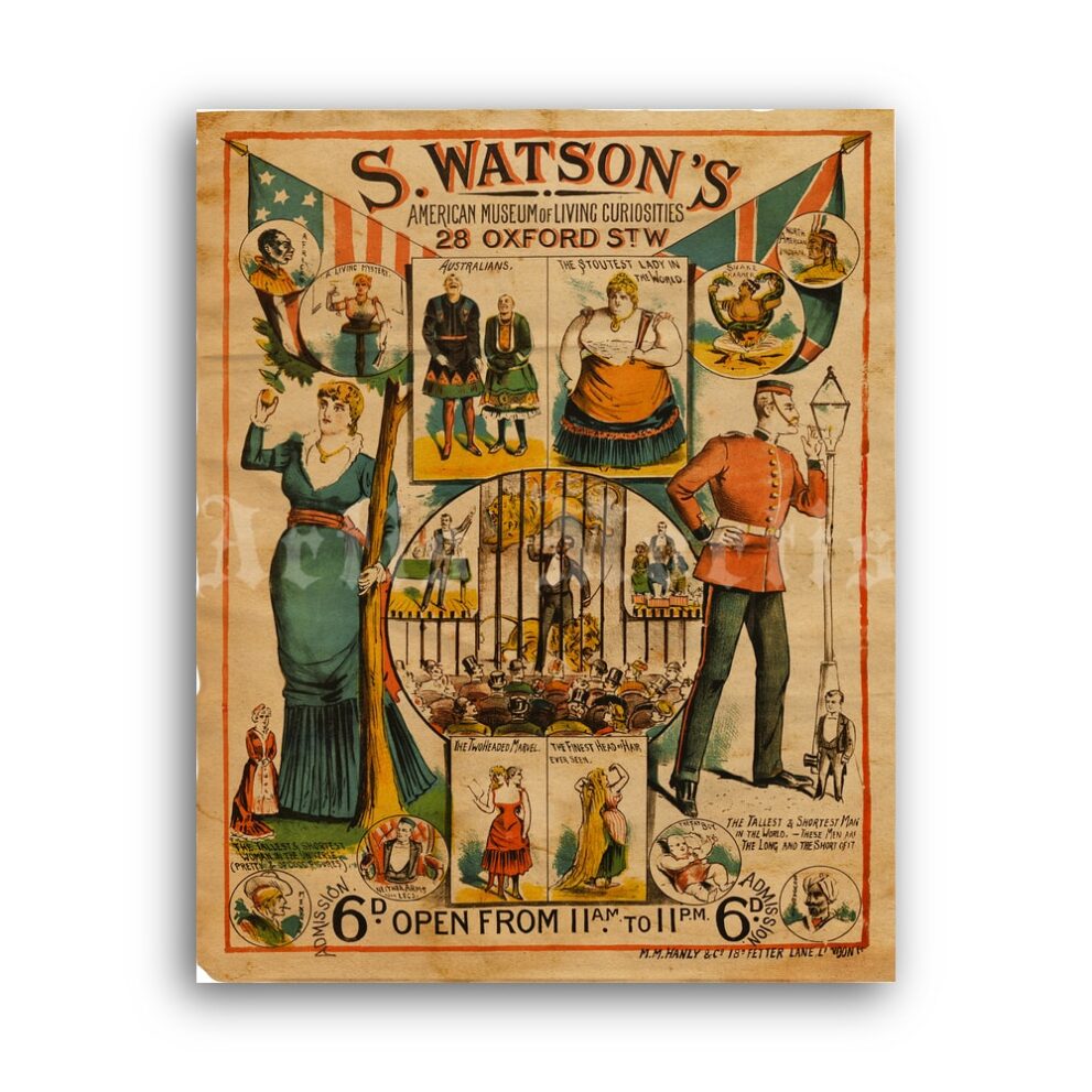Printable Watson's Living Curiosities Museum freak show poster - vintage print poster