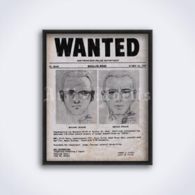 Printable Zodiac Killer Wanted poster with serial killer portrait - vintage print poster