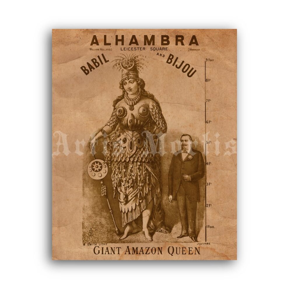 Printable Alhambra Giant Amazon Queen antique circus freak show poster - vintage print poster