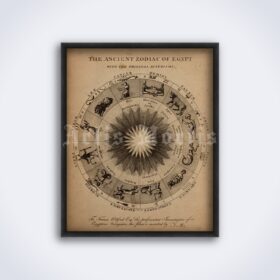 Printable Egypt Zodiac Wheel ancient astrology, esoteric, mystic art - vintage print poster