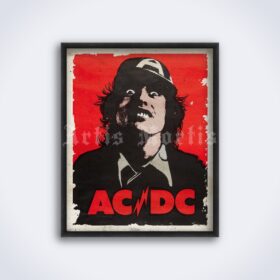 Printable AC/DC Angus Young 1976 vintage hard rock concert poster - vintage print poster