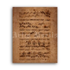 Printable Johann Sebastian Bach - Organ Concerto handwritten score - vintage print poster