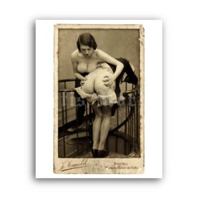 Printable Nude girls on the stairs - French risque photo by Ostra Studio - vintage print poster
