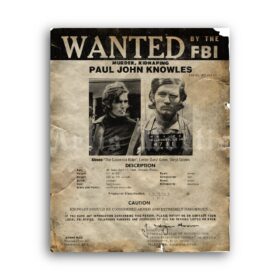 Printable The Casanova Killer Paul John Knowles Wanted by FBI poster - vintage print poster