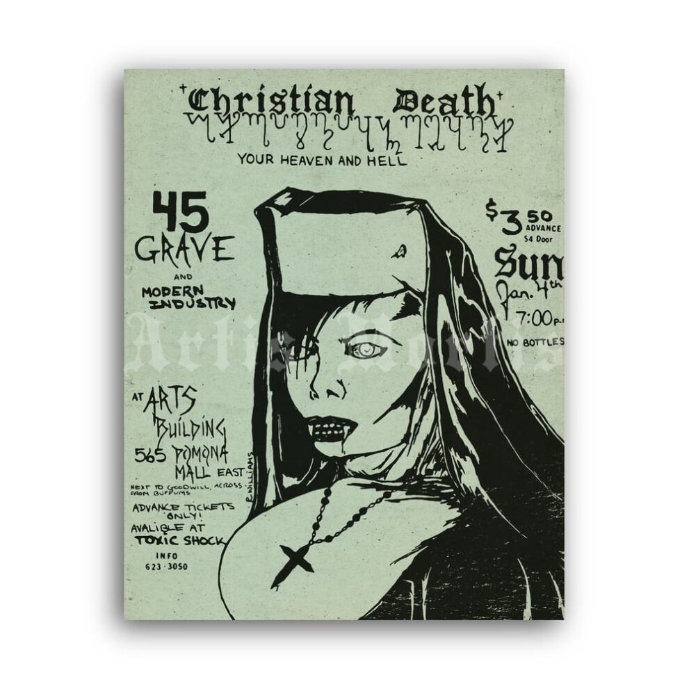 Printable Christian Death and 45 Grave vintage horror punk flyer poster - vintage print poster