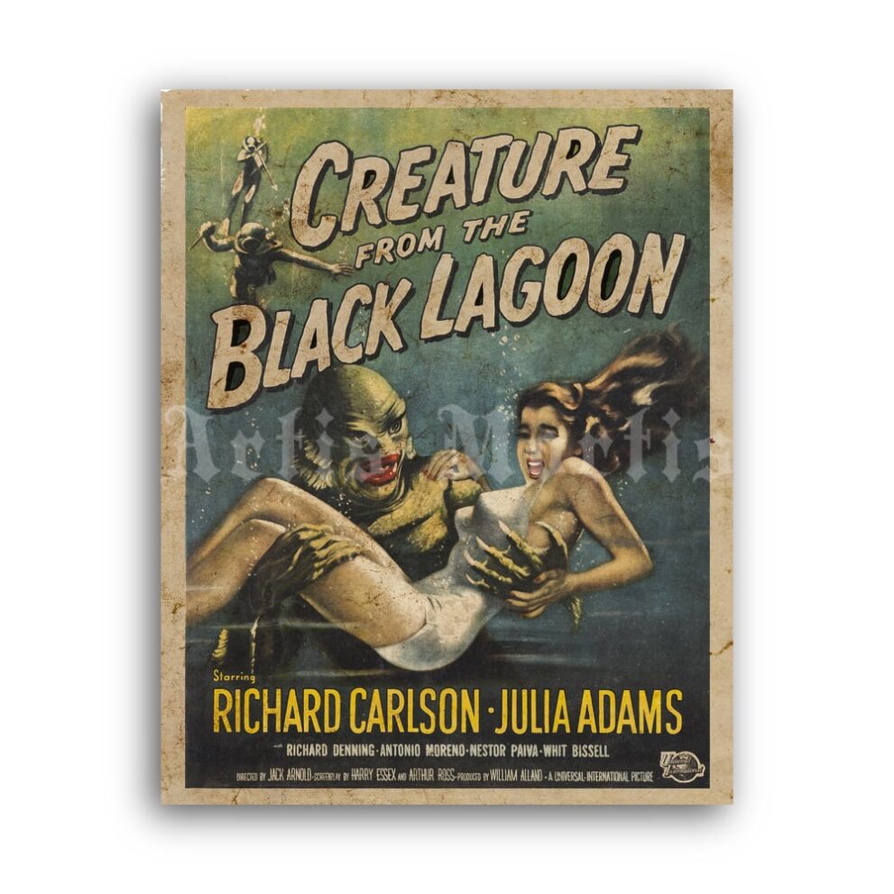 Printable Creature from the Black Lagoon vintage horror sci-fi movie poster - vintage print poster