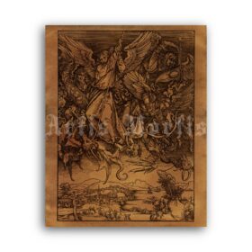 Printable Saint Michael Fighting the Dragon - Albrecht Durer medieval art - vintage print poster