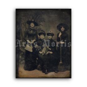 Printable Four witches coven - Victorian Halloween photo poster - vintage print poster