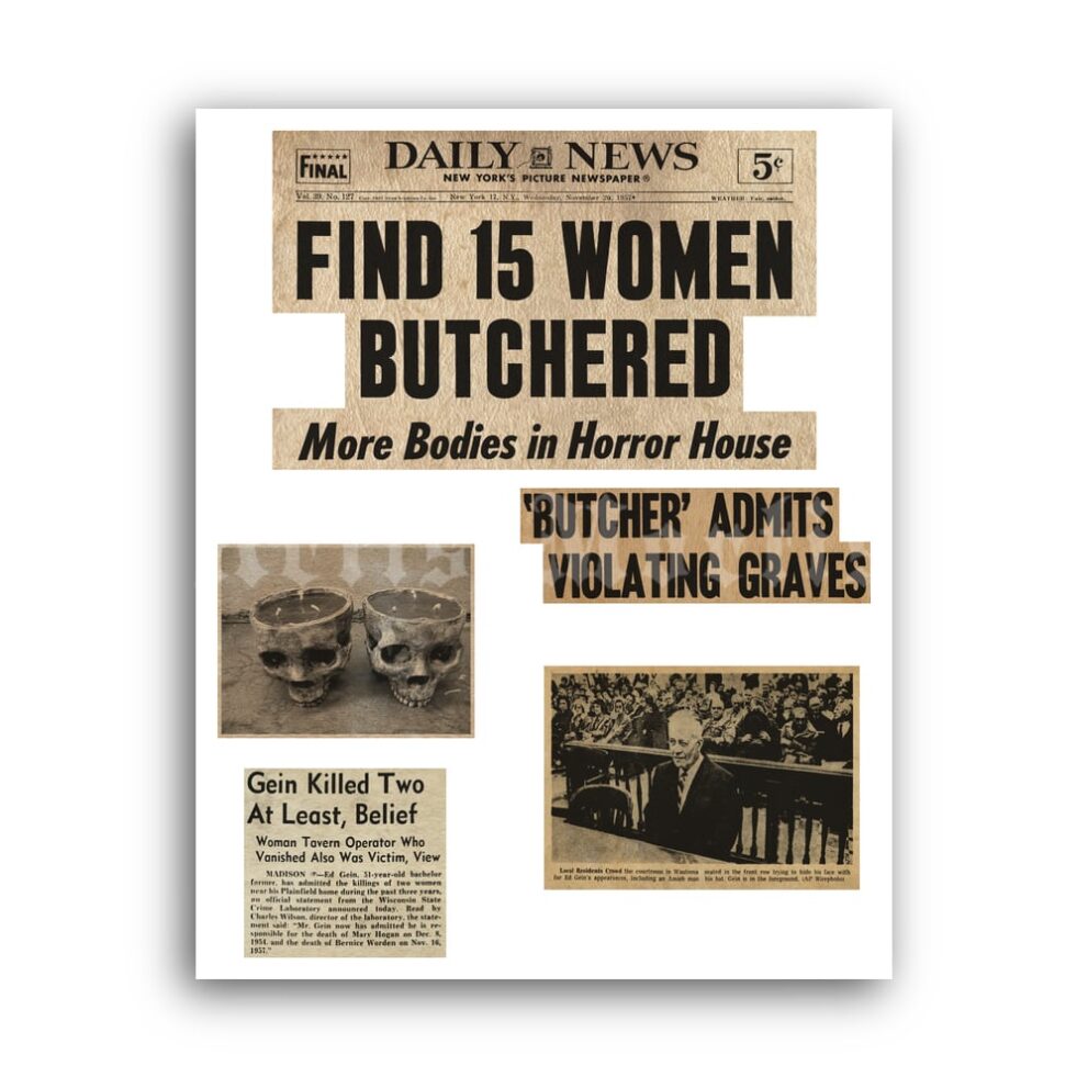Printable Ed Gein Newspaper clippings #3 - serial killer crime poster - vintage print poster