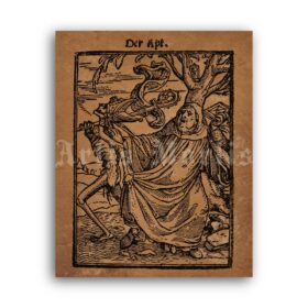 Printable Dance of Death, The Abbot - Hans Holbein medieval art print - vintage print poster
