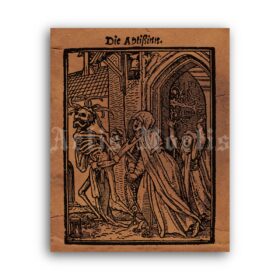 Printable Dance of Death, The Abbess - Hans Holbein medieval art print - vintage print poster